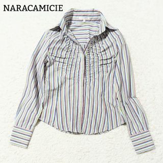 ナラカミーチェ(NARACAMICIE)の美品 ナラカミーチェ ストライプシャツ 長袖シャツ マルチカラー 水色 S(シャツ/ブラウス(長袖/七分))