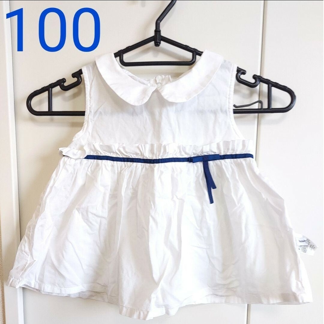 ノースリーブ　シャツ　リボン　白シャツ キッズ/ベビー/マタニティのキッズ服女の子用(90cm~)(ブラウス)の商品写真