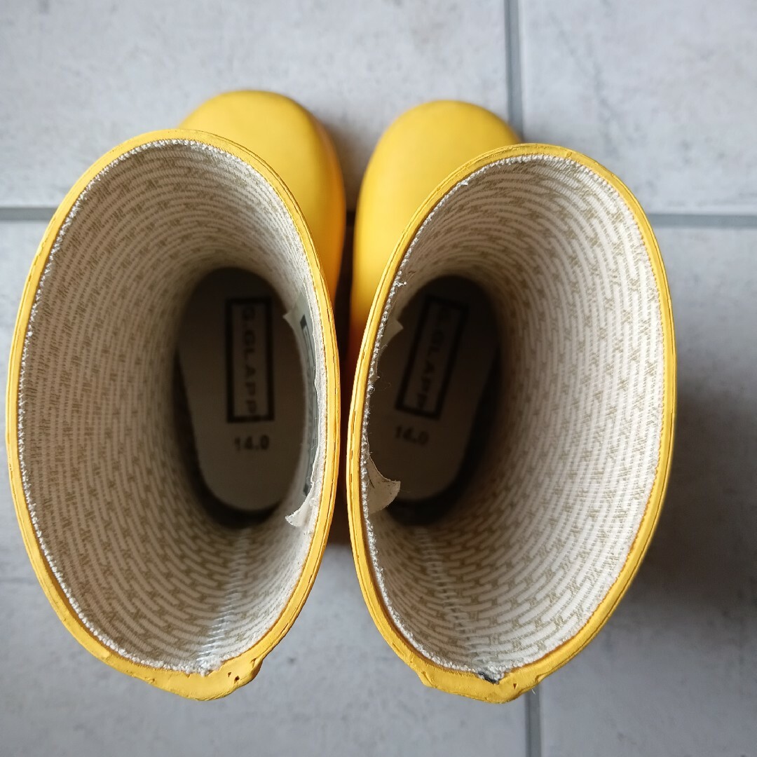14cm 黄色長靴 キッズ イエローレインブーツ 子供 キッズ/ベビー/マタニティのベビー靴/シューズ(~14cm)(長靴/レインシューズ)の商品写真