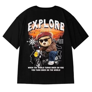 バイク ストリート 半袖 クマ メンズ XL Tシャツ ユニセックス 黒 くま(Tシャツ/カットソー(半袖/袖なし))