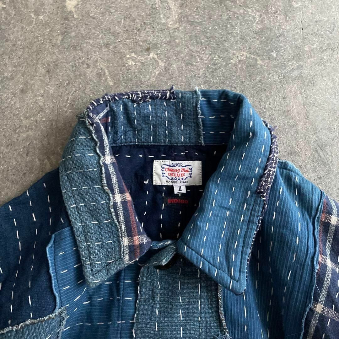 BLUE BLUE 刺し子 パッチワーク 招き カバーオール インディゴ BLUE BLUE 刺し子 パッチワーク 招き カバーオール インディゴ