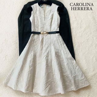 キャロライナヘレナ(CAROLINA HERRERA)のキャロリーナヘレラ　スキッパーワンピース　フラワージャガード　花柄(ひざ丈ワンピース)