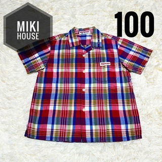 ミキハウス(mikihouse)のMIKIHOUSE ミキハウス 半袖 チェックシャツ 100 刺繍 ロゴ(Tシャツ/カットソー)
