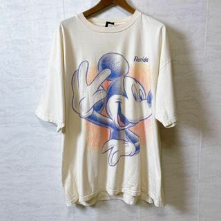 ビンテージ90ＳＴシャツ　ベージュクリーム色　オーバーサイズ　ミッキーロゴ　古着(Tシャツ/カットソー(半袖/袖なし))