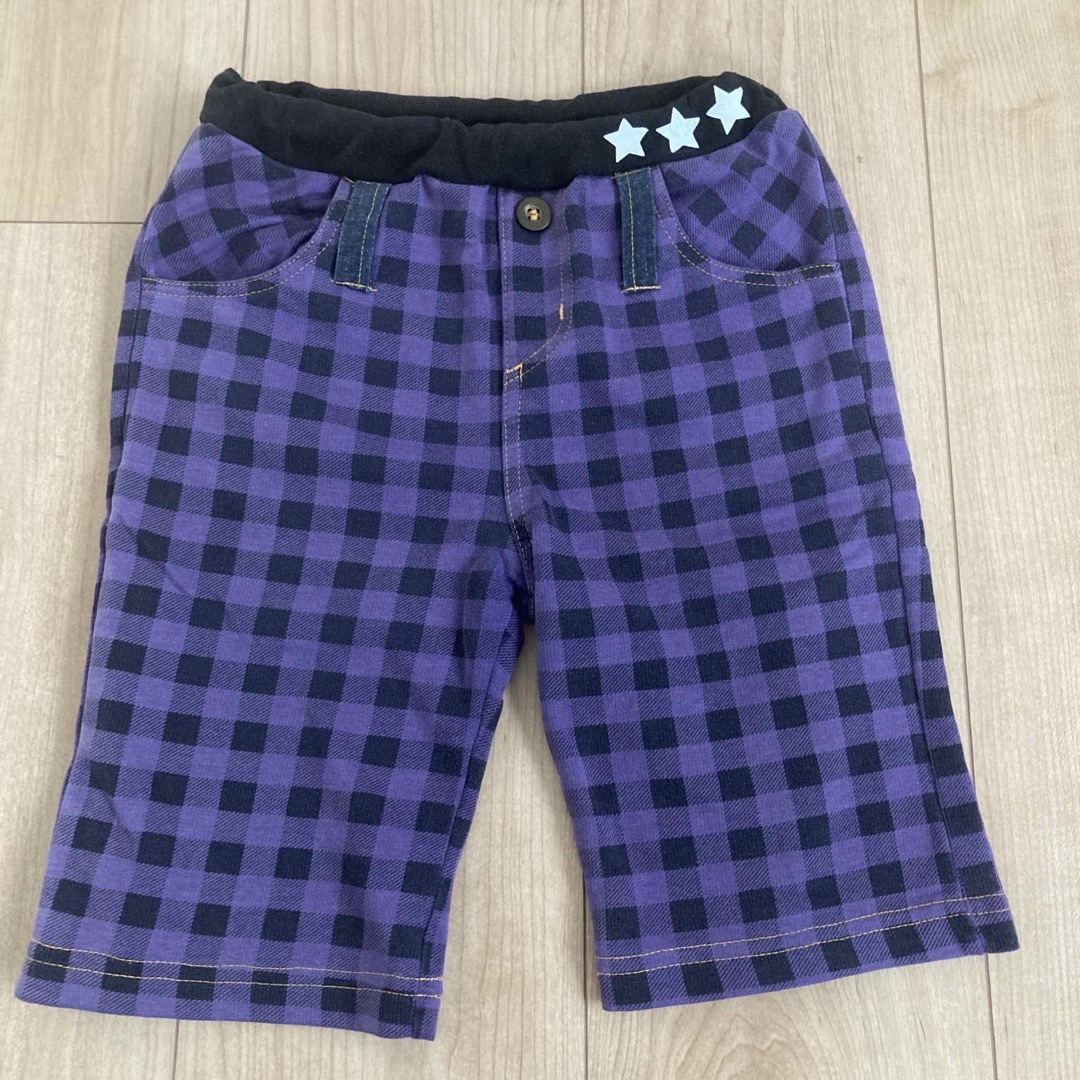 110 紫チェック　ハーフパンツ  ズボン キッズ/ベビー/マタニティのキッズ服男の子用(90cm~)(パンツ/スパッツ)の商品写真