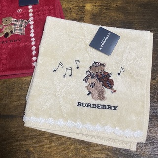 バーバリー(BURBERRY)の新品☆BURBERRY☆タオルハンカチ　刺繍　テディベア　雪の結晶　ノバチェック(ハンカチ)