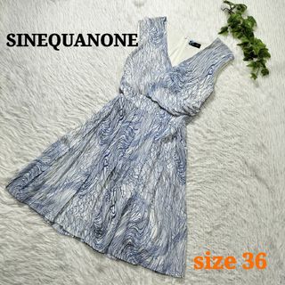 シネカノン(Sinequanone)のSINEQUANONE カシュクールワンピース ひざ丈 総柄 ブルー系 36(ひざ丈ワンピース)