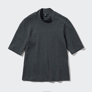 ユニクロ(UNIQLO)のUNIQLO ハイネックT 5分袖 L モックネック(Tシャツ(半袖/袖なし))