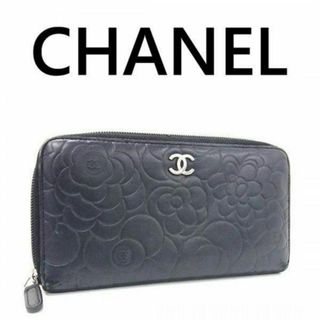 シャネル(CHANEL)のCHANEL ココマーク カメリア ラムスキン 長財布 ブラック系 316-22(財布)