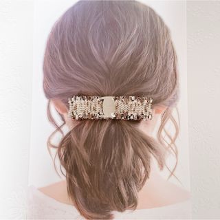 送料無料【バックル付ツイードリボンバレッタ】ヘアアクセ　可愛い　上品　高見え(バレッタ/ヘアクリップ)