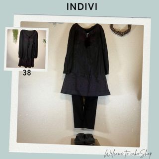 INDIVI - 美品》インディヴィ　INDIVI　ペイズリー刺繍　黒×紫　チュニックブラウス38