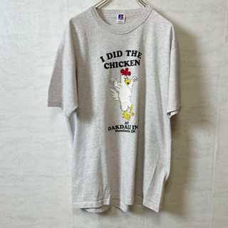 ラッセルアスレティック(Russell Athletic)のメイドインUSAシングルステッチ　アニマルロゴ　灰色グレー　にわとり　メンズ古着(Tシャツ/カットソー(半袖/袖なし))