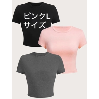 Tシャツ 半袖トップス クロップドTシャツ チビT ピンク Lサイズ ショート丈(Tシャツ(半袖/袖なし))