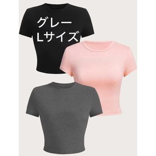 Tシャツ 半袖トップス クロップドTシャツ チビT グレー Lサイズ ショート丈(Tシャツ(半袖/袖なし))