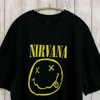 ミュージックティー(MUSIC TEE)のニルバーナ　カートコバーン　スマイリー　サイズ2ＸＬ　黒ブラック　メンズ　古着(Tシャツ/カットソー(半袖/袖なし))