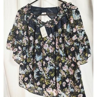 アクシーズファム(axes femme)のaxes femme アクシーズ 花 リボン 紺 新品(シャツ/ブラウス(半袖/袖なし))