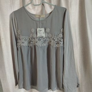 新品 レース 長袖 M グレー(Tシャツ(長袖/七分))