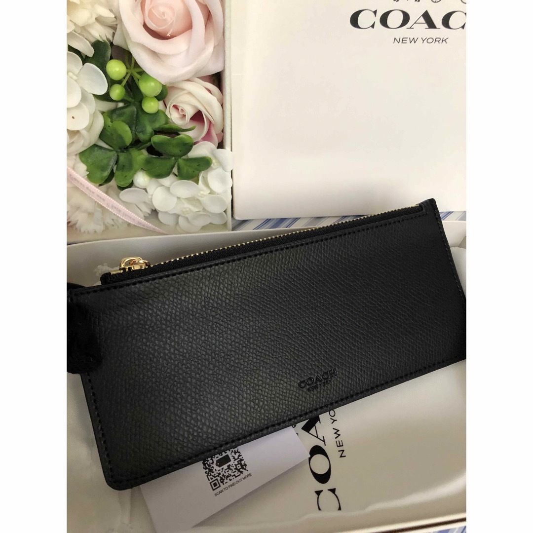 新品未使用　COACHコーチ長財布　折り長財布　エンベロープ黒茶色　ポーチ付き