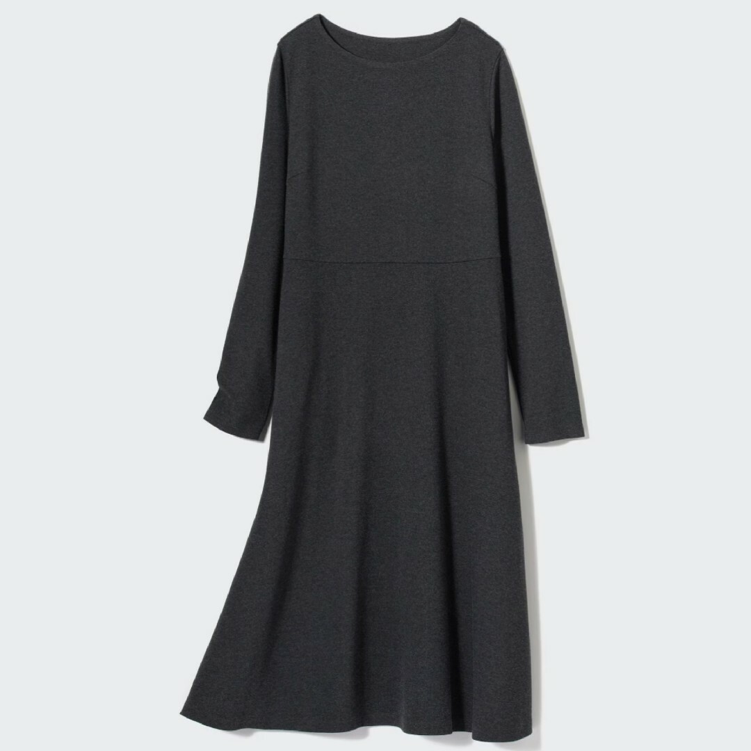 UNIQLO(ユニクロ)のユニクロ UNIQLO ポンチ フレア ワンピース ダークグレー 3XL 長袖 レディースのワンピース(ロングワンピース/マキシワンピース)の商品写真