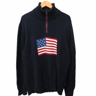 ポロラルフローレン(POLO RALPH LAUREN)のポロ ラルフローレン ハーフジップセーター ニット 星条旗 USA製 紺 XL(ニット/セーター)