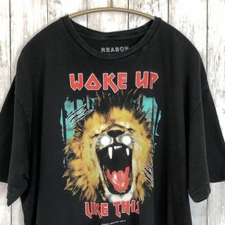 ミュージックティー(MUSIC TEE)の半袖Ｔシャツ　黒ブラック　オーバーサイズ2ＸＬ　バンド系　メンズ　古着(Tシャツ/カットソー(半袖/袖なし))