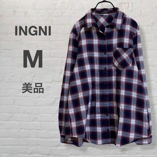 美品　INGNI イング　チェック柄シャツ　ネルシャツ　ネイビー　赤　カジュアル