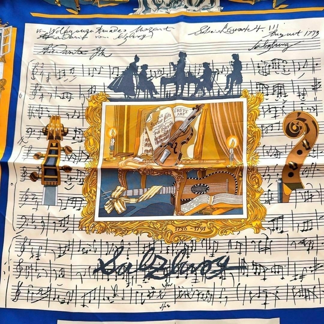 HERMES エルメス カレ90 スカーフ 大判 ザルツブルクにて ブルー系 HERMES エルメス カレ90 スカーフ 大判 ザルツブルクにて ブルー系