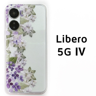 Libero 5G Ⅳ クリア 紫 花 ソフトケース カバー 透明(Androidケース)