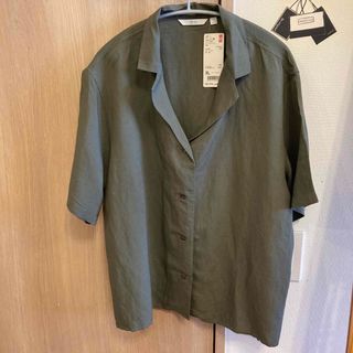 UNIQLO - 【新品・タグ付き】ユニクロ　リネンブレンドオープンカラーシャツ　XL  オリーブ