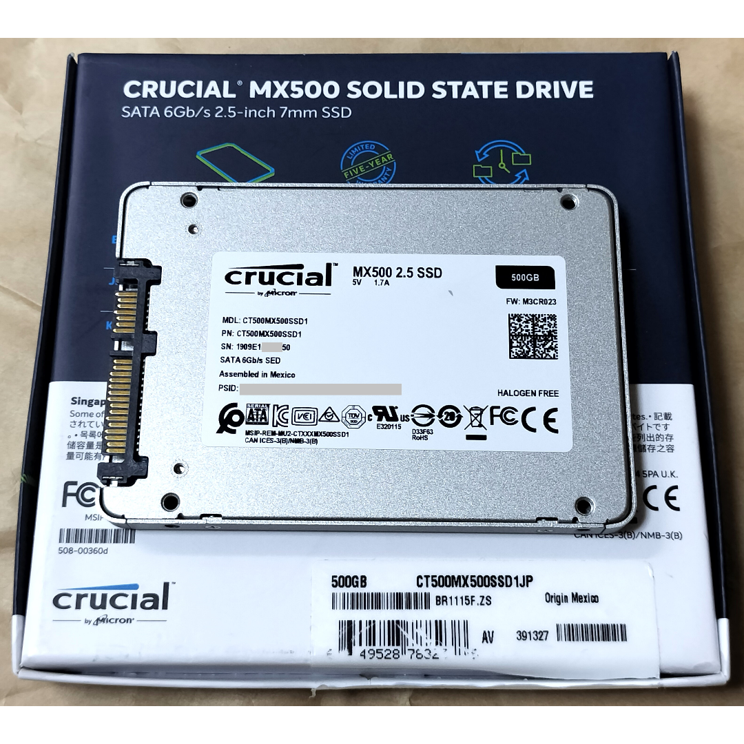 crucial(クルーシャル)のcrucial MX500 500GB CT500MX500SSD1 スマホ/家電/カメラのPC/タブレット(PCパーツ)の商品写真