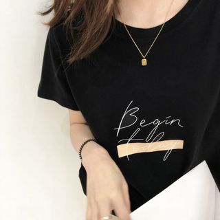 【残りわずか】 レディース Tシャツ 黒 ロゴ入り キラキラ 英字ロゴ 半袖 夏(Tシャツ(半袖/袖なし))