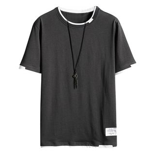 XL メンズ 半袖 Tシャツ 夏 無地 薄手 綿 シンプル　グレー