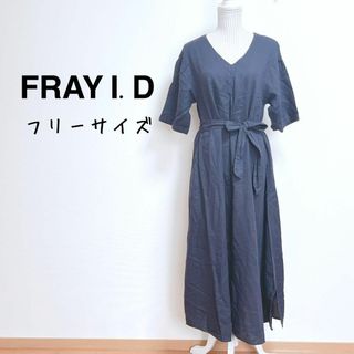 フレイアイディー(FRAY I.D)のフレイアイディー　リネンブレンドVネックロングワンピース　ウエストリボン【F】(ロングワンピース/マキシワンピース)