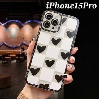 【おしゃれ】スマホケース モノクロ ハート 大人っぽい iPhone15Pro(iPhoneケース)