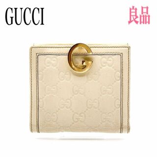 グッチ(Gucci)のGUCCI グッチ 二つ折り財布 レザー Gロゴ アイボリー系×ゴールド シマ(財布)