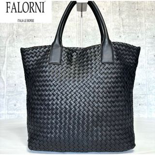 ファロルニ(FALORNI)の【美品】FALORNI イントレチャート BLACK ラムレザーA4トートバッグ(トートバッグ)