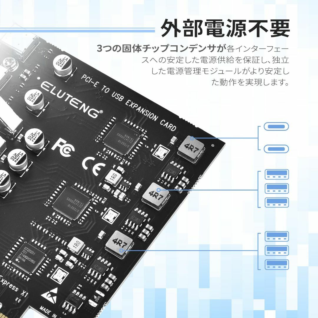 【サイズ:USB3.08ポート】ELUTENG USB3.0 増設ボード 2つ  スマホ/家電/カメラのPC/タブレット(PCパーツ)の商品写真