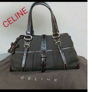 セリーヌ(celine)のCELINE  セリーヌ　ハンドバッグ　キャンバス　レザー　クロコ　型押し(ハンドバッグ)