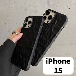 【大人気】iPhone15　ケース　レザー調　ブラック　おしゃれ　保護　黒