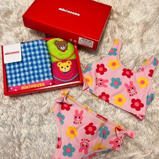 ミキハウス(mikihouse)の未使用美品【ミキハウス ホットビスケッツ】水着＆ハンカチタオルケット 今治タオル(水着)