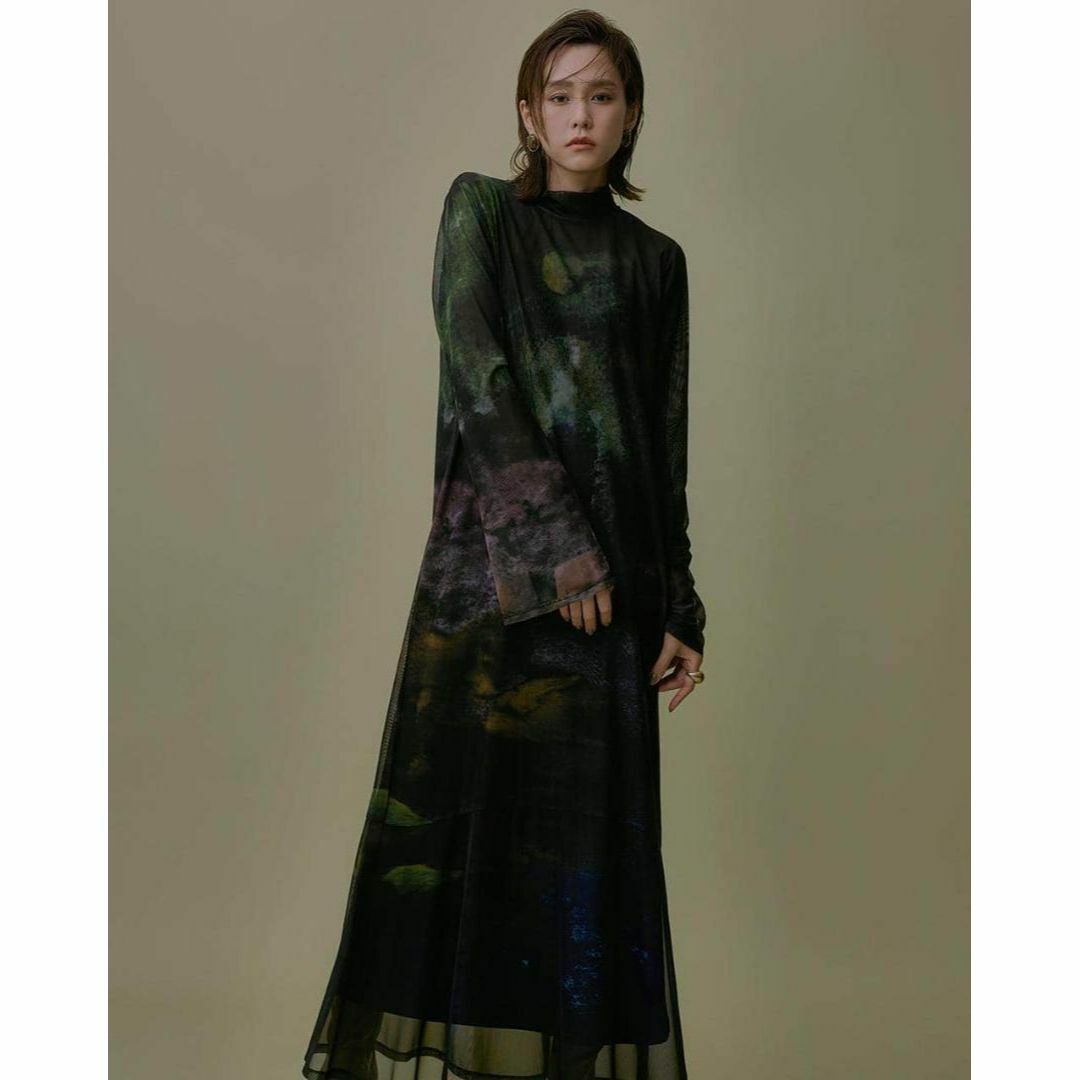 Ameri VINTAGE(アメリヴィンテージ)の新品 AMERI NUANCE ART LAYERED SHEER DRESS レディースのワンピース(ロングワンピース/マキシワンピース)の商品写真