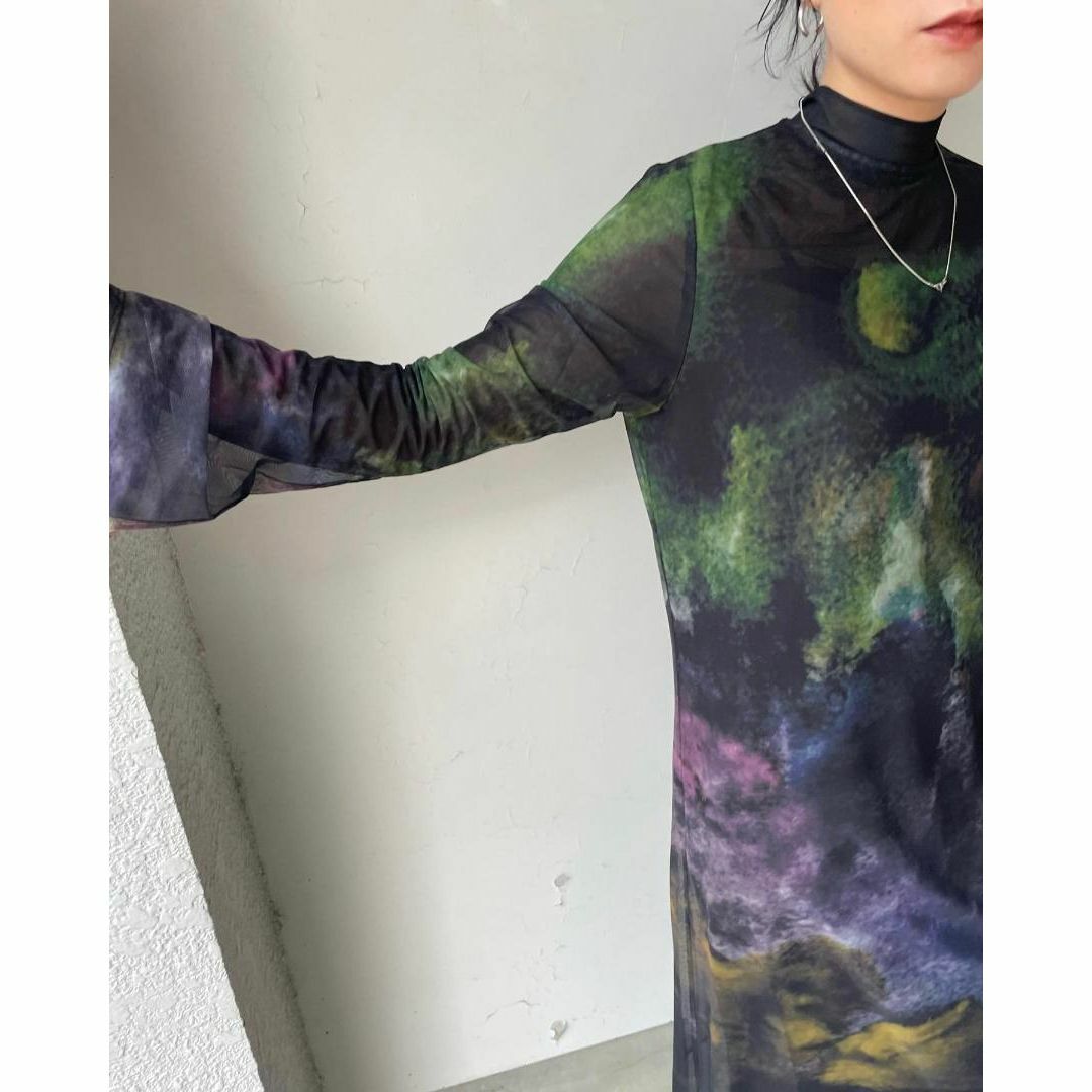 Ameri VINTAGE(アメリヴィンテージ)の新品 AMERI NUANCE ART LAYERED SHEER DRESS レディースのワンピース(ロングワンピース/マキシワンピース)の商品写真