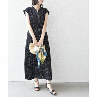 シップスフォーウィメン(SHIPS for women)のM 新品 SHIPS ドット サイド プリーツ フレンチスリーブ ワンピース(ロングワンピース/マキシワンピース)