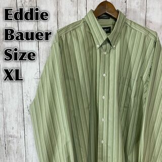 エディーバウアー(Eddie Bauer)のエディーバウアー　緑グリーンストライプ　オーバーサイズＸＬ　薄手長袖　メンズ古着(シャツ)