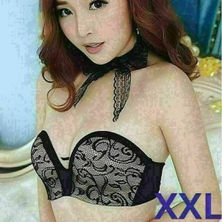 zブラジャー 美胸 超盛れる☆滑り止め ストラップレス 谷間 紐無し 黒 XXL(その他)