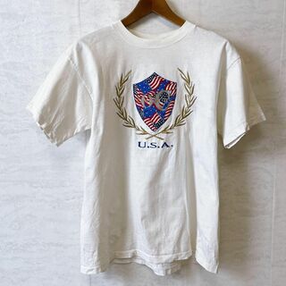 メイドインUSA　サイズＬ　白ホワイトＴシャツ　シングルステッチ　メンズ　古着(Tシャツ/カットソー(半袖/袖なし))