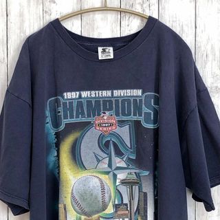 スターター(STARTER)のメイドインUSA　ビンテージＴシャツ　紺色ネイビー　シアトルマリナーズ　MLB(Tシャツ/カットソー(半袖/袖なし))