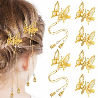 Hitchlike バタフライ ヘアクリップ 6個セット タッセル蝶ヘアクリップ(その他)