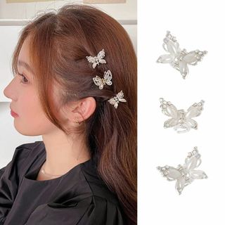 【色: シルバー 3個入】ALLMIRA ヘアクリップ ミニ 3個セット 髪留め(その他)