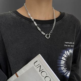 ネックレス　ブラックダイヤモンド チタン アクセサリー　シルバー　シンプル(ネックレス)